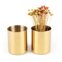 Gold Pen Holder Makeup Brush Holder Brass Luxury Heavy Duty Stainless Steel Pencil Organizer